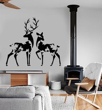 Vinyl Wall Decal Forest Deer Family Abstract Leaves Animals Stickers 2749ig