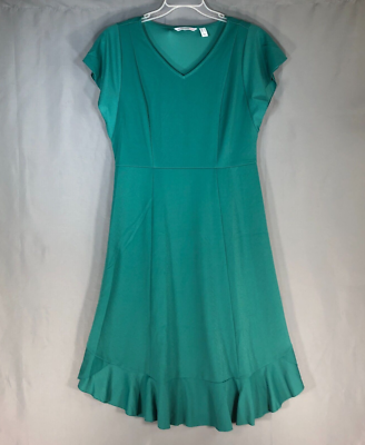 Isaac Mizrahi Live Midi Dress Medium Mermaid Green Knit Ruffle Curved Hem |  eBay