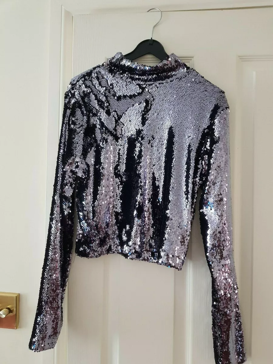 Ladies River Island Sequin Top purple size 12