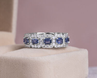 Luxury Ct Blue Sapphire Diamond Eternity Band Ring 14k