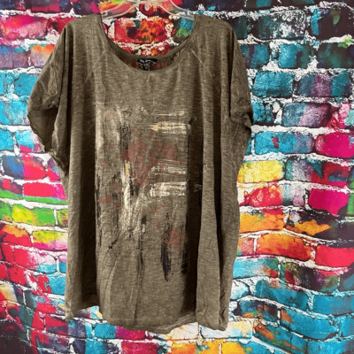 Ulla Popken Lace Back Graphic T-Shirt Top Size 24/26