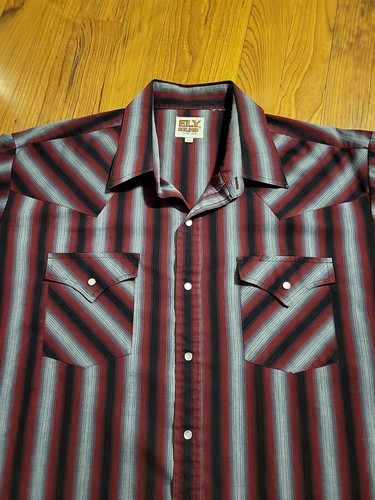 Camicia vintage Ely Cattlemen SS Pearl con bottoni a pressione 52" XL grigio marrone nero usata in ottime condizioni - Foto 2 di 6