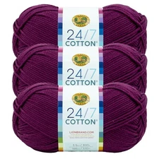 (3 Pack) Lion Brand Yarn 761-146AM 24/7 Cotton® Yarn, Beets