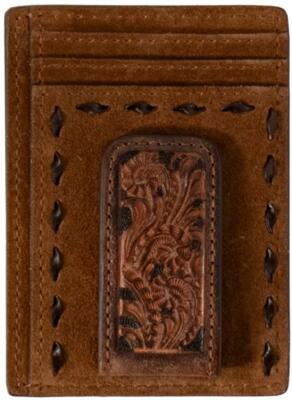 Nocona Western Mens Money Clip Leather Floral Buck Lace Tan