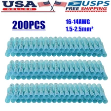 200Pcs Blue Heat Shrink Butt Wire Connectors Crimp Terminals AWG 14-16 Gauge US