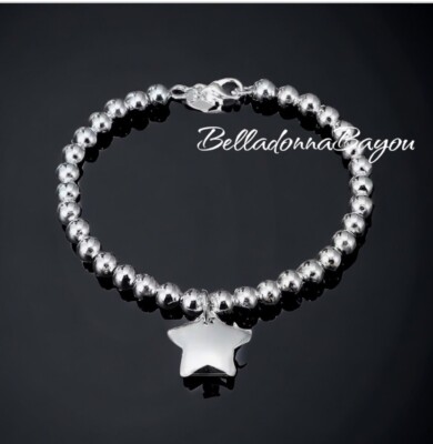 Sterling Silver Ball Bead Charm Bracelet Star Charm Bracelet Charm Bracelet