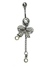 14G BOW CLEAR BELLY NAVEL RING CZ Jewelry Surgical Barbell Body Piercing 9012 1