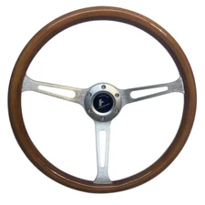 15" Wooden Steering Wheel Grain 1.5'' Silver Brushed Spoke Classic Wood 380mm