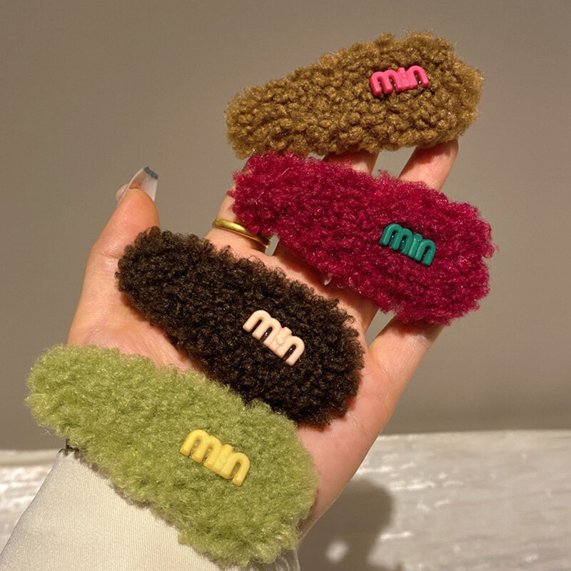 Cute Waterdrop Shape Letters Lamb Wool Hair Clips Side Clips Girls Hair