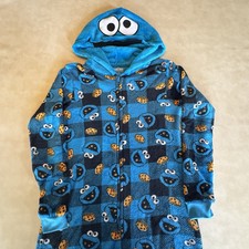 Sesame Street Cookie Monster Adult One Piece PJ Pajama Hoodie Large L