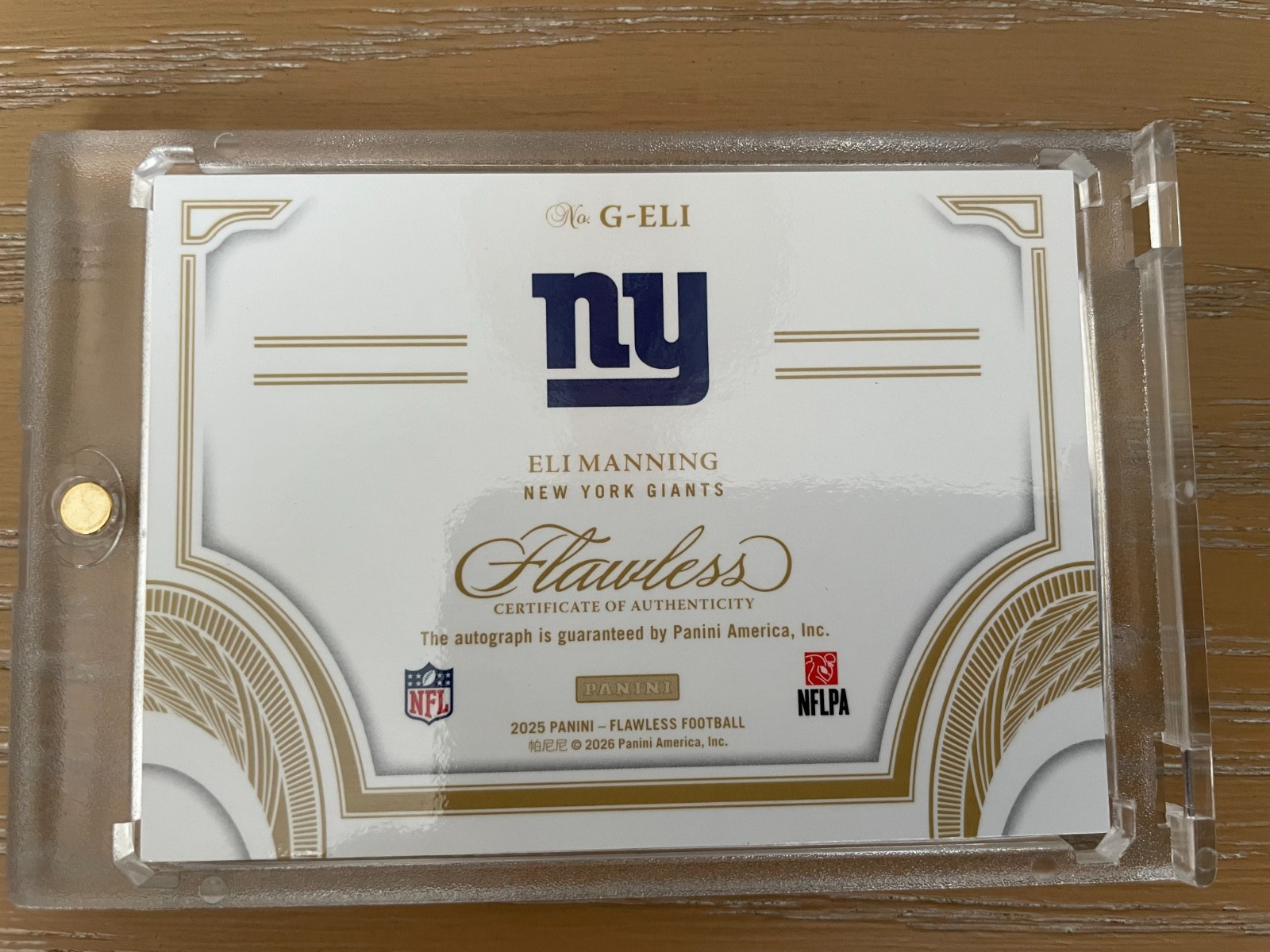 2025 Flawless Eli Manning Flawless Greats #G-ELI On Card Auto /25 Giants view 2