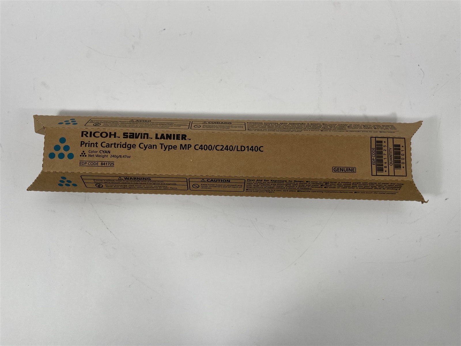NEW Genuine Ricoh Savin Lanier Cyan 841725 Toner Cartridge For C400/C240/LD140C