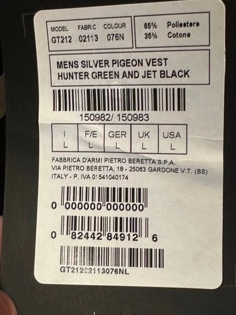 Beretta Silver Pigeon Shooting Vest Hunter Green and Black Mens Size Large - Image 4 of 4