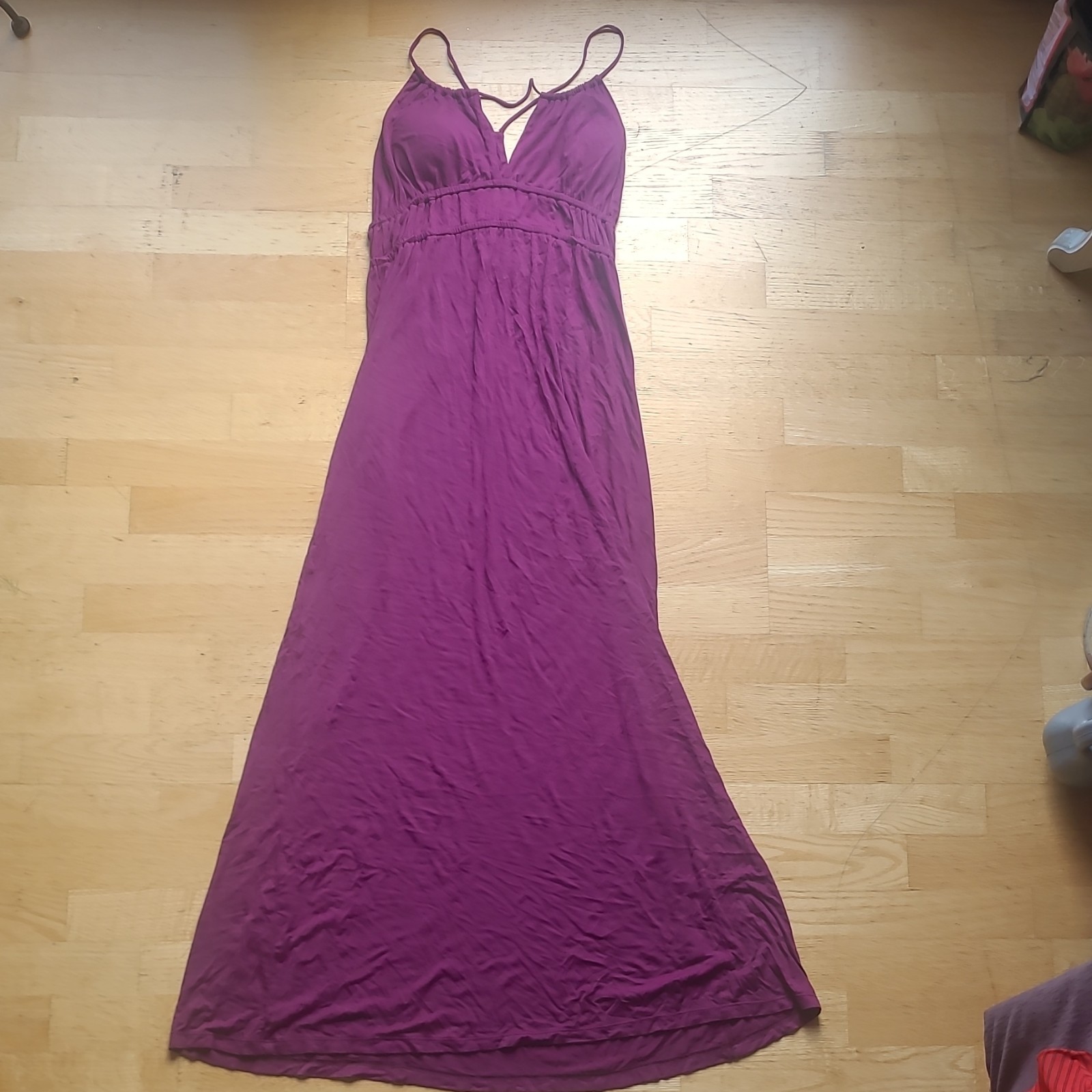 Lucy Love Purple Solid V-Neck Strappy Sleeveless Long Maxi Dress Size L