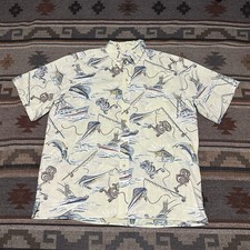 Vintage Reyn Spooner Hawaiian Shirt Mens 2XL Sailfish Fish Print Green Camp A9