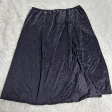 Vanity Fair Black Simple Satin Midi Skirt With Lace Trim Size XL