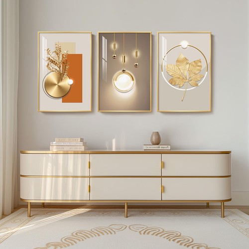 Framed Modern Luxury Gold Wall Art for Living Room, Set of 3 Piece Contempora... - Picture 3 of 7