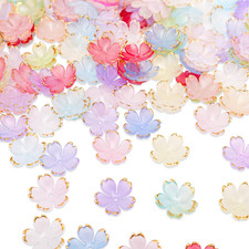 100Pcs Cherry Blossom Beads, 5-Petal Acrylic Flower Beads with Gold-Plated Edge