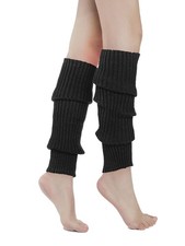Women's 80s Ribbed Knit Leg Warmers Black Thermal One Size Winter Warmers