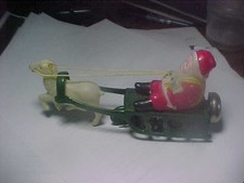 VINTAGE CELLULOID WIND UP SANTA ON A SLEIGH METAL 132-G