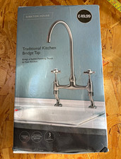 Kirkton House Traditional Bridge Kitchen Tap Stainless Steel 2 Cross Handles