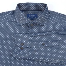NEW - ETON Blue Micro Paisley 100 Cotton Mens Luxury SLIM FIT Dress Shirt - 15.