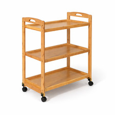 3 Tier Wooden Kitchen Trolley Cart with Wheels Food Serving Storage Rack