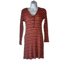 Alya Size Medium Orange Half Button Long Sleeve Sweater Dress 2010s Academia