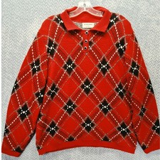 Alfred Dunner Red Argyle Polo Collar Sweater Vintage Made in USA Large Holiday