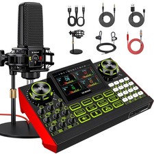 Podcast equipment bundle with live sound card audio mixer, podcast equipment ...