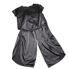 BB Dakota Women's Black Satin Pajamas PJS Two Piece Set Top Pants Size S