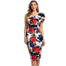 Gina Bacconi Dress Red Rose One Shoulder Knee Length Size 10 BNWT Wedding Races