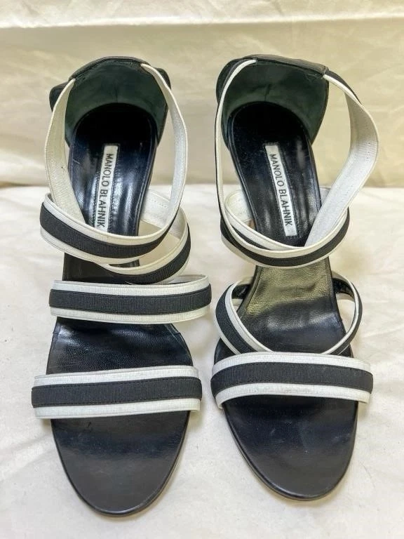 Manolo Blahnik 罗缎胶带皮革绑带高跟鞋 39 码 EU — 第 3/4 张图片