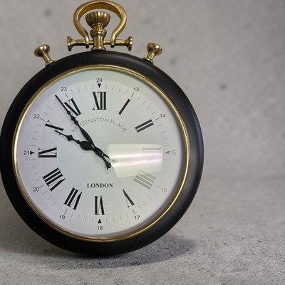 Vintage Sty14  London Wall Clock Kensington Place Black Gold Works No Back Cover