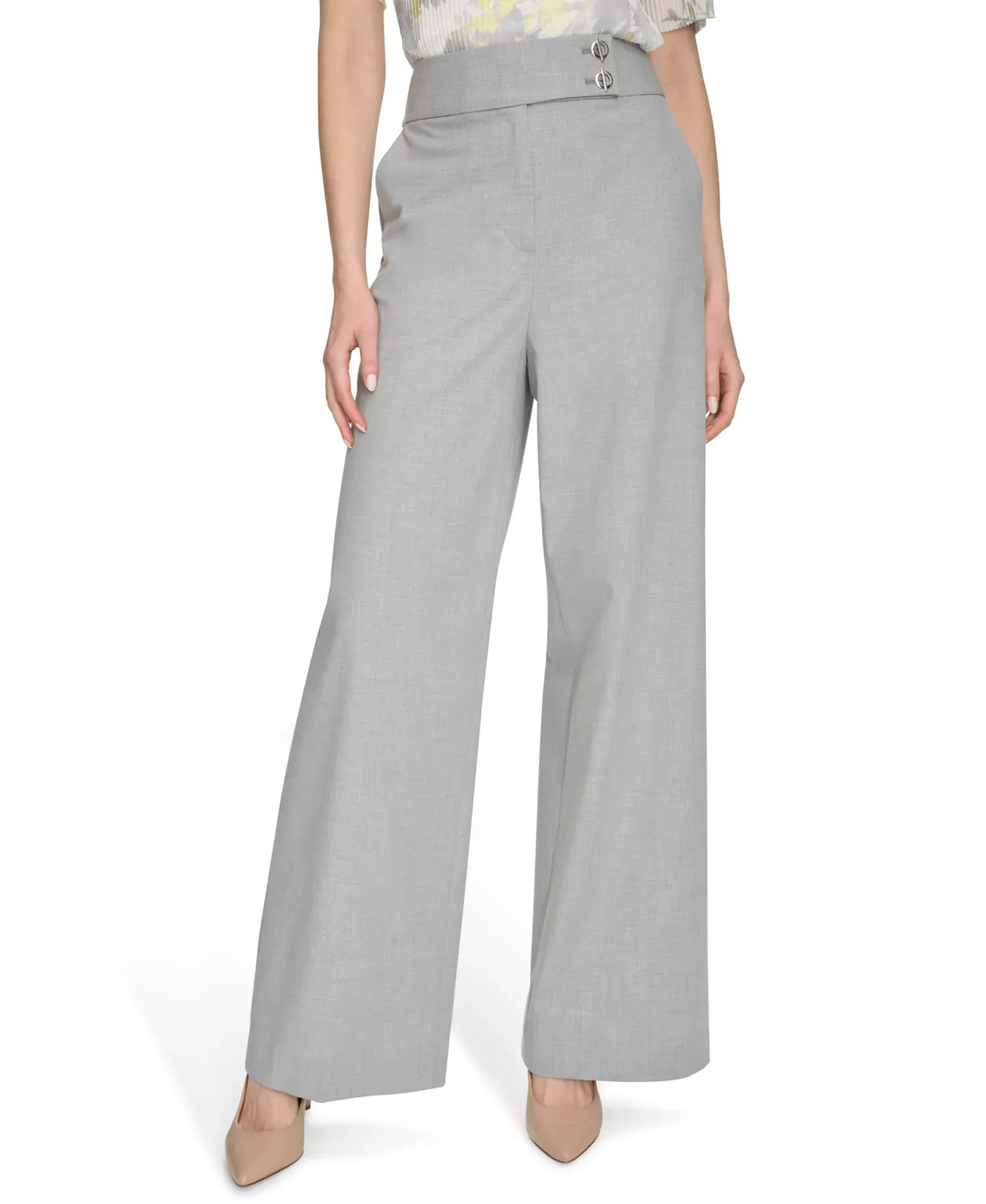 Calvin Klein Women's Pants Sz 10 High-Rise Wide-Leg Trousers