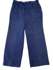 VTG 70s Navy Blue Work Pants Flannel Lined Permanent Press Trousers 32x28