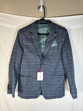 Isaac Mizrahi Boys 16 Slim NWT Blue Glen Plaid Blazer Floral Lining Sport Coat