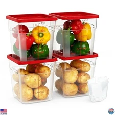 4 Pack 4 Quart Square Clear Food Storage Containers with Lids Cereal Containers