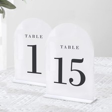 White Arch Wedding Table Numbers with Stands 1-15, 5x7" Acrylic Signs and