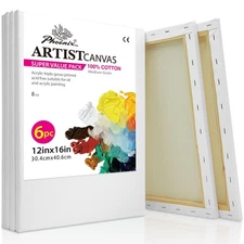 PHOENIX Stretched Canvas for Painting 12x16 Inch/6 Value Pack, 8 Oz Triple Prime