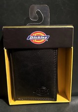 Dickies Mens Black Leather Trifold Wallet Heavy Duty Billfold Classic Rugged
