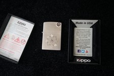 Zippo Brushed Chrome Lighter Flame Emblem Engraved Made in USA New openbox