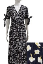 Faithful The Brand Navy Yellow Floral Waist Tie Wrap Midi Dress Sz 4 (Small )