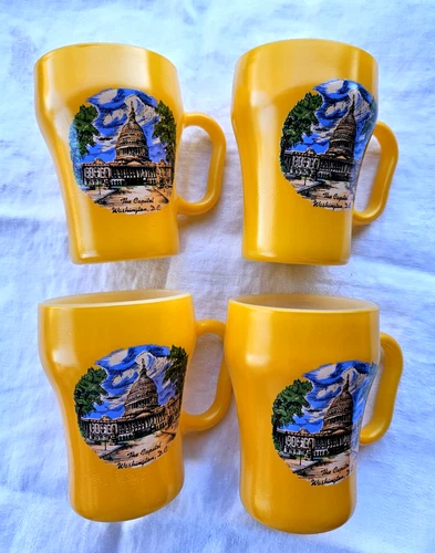 Vtg Rare Fire King Anchor Hocking Mugs Washington DC Souvenir Set Of 4 NOS