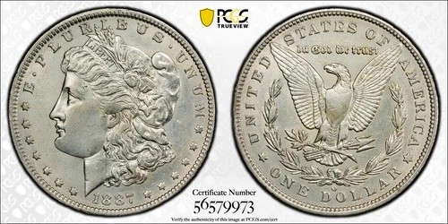 1887 O Morgan Silver Dollar PCGS Gold Shield Cleaned AU Detail