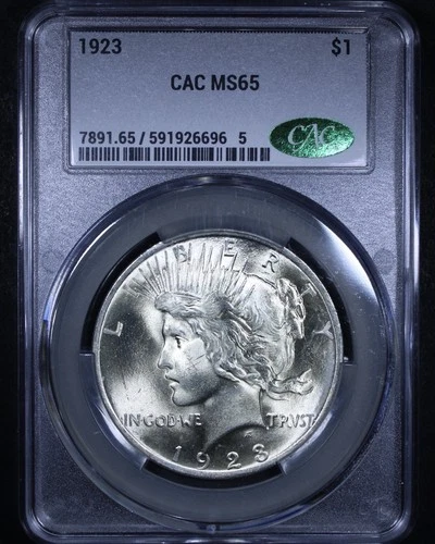 1923 Peace Dollar - $1 CACG MS65 - Blast White Coin!