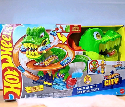 Mattel Hot Wheels City T-Rex Blaze Battle Toy Car Track Playset | eBay