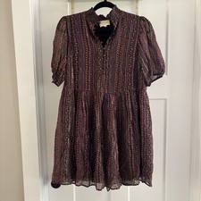 Sezane Holly Silk blend Dress Floral Print Mini Babydoll Ruffle puff sleeve 34 2