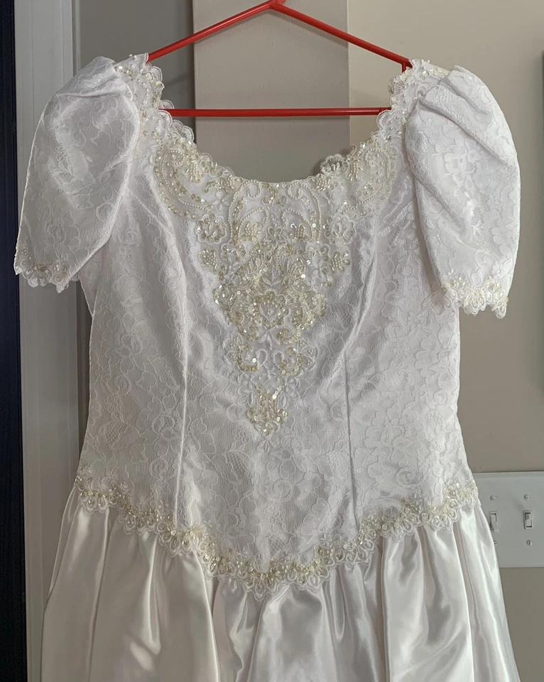 Vestido de novia talla 14-16 Jessica McClintock satinado estrás encaje vintage (1994) Foto 3 de 4