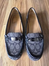 COACH Black Olive Signature Logo Leather Monogram Loafers Size 6B Women's Flats